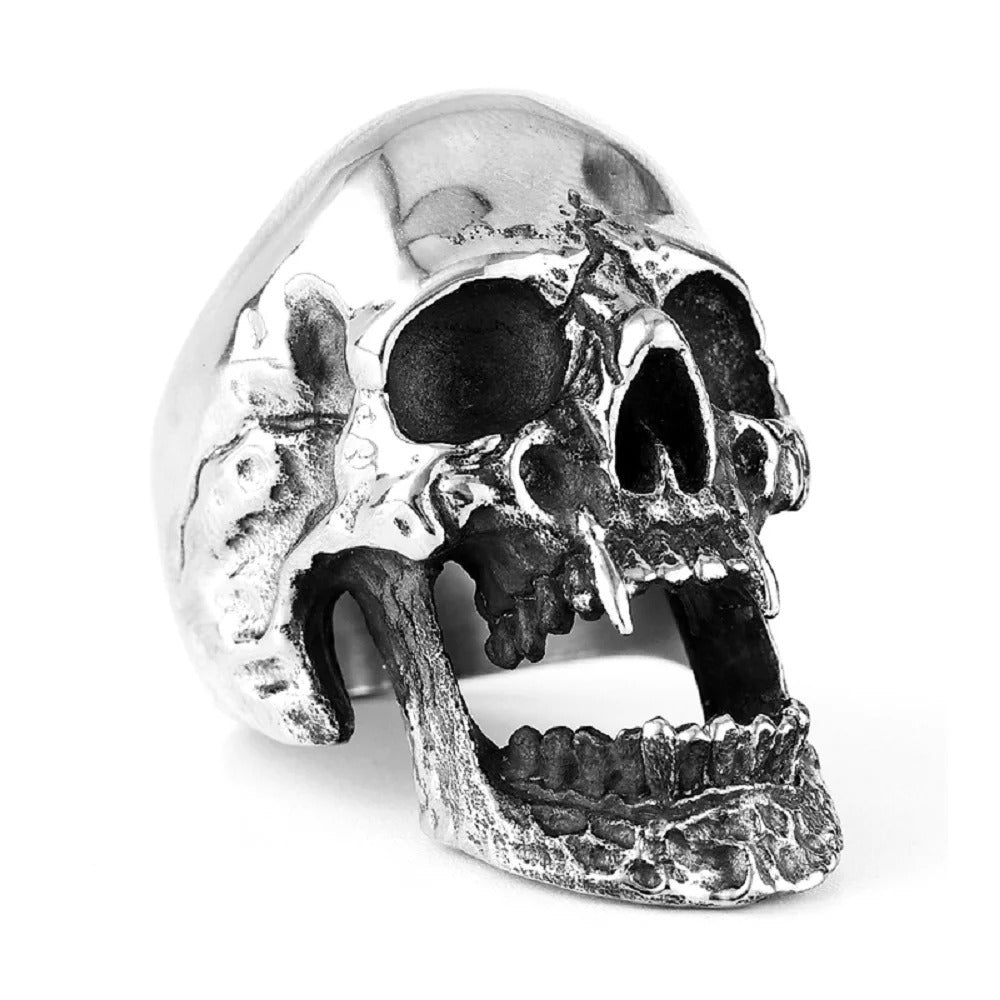 Planderful Shop Skull Ring Titanium For Men With Retro Long Teeth Zombie Design Halloween Durable Statement Jewelry