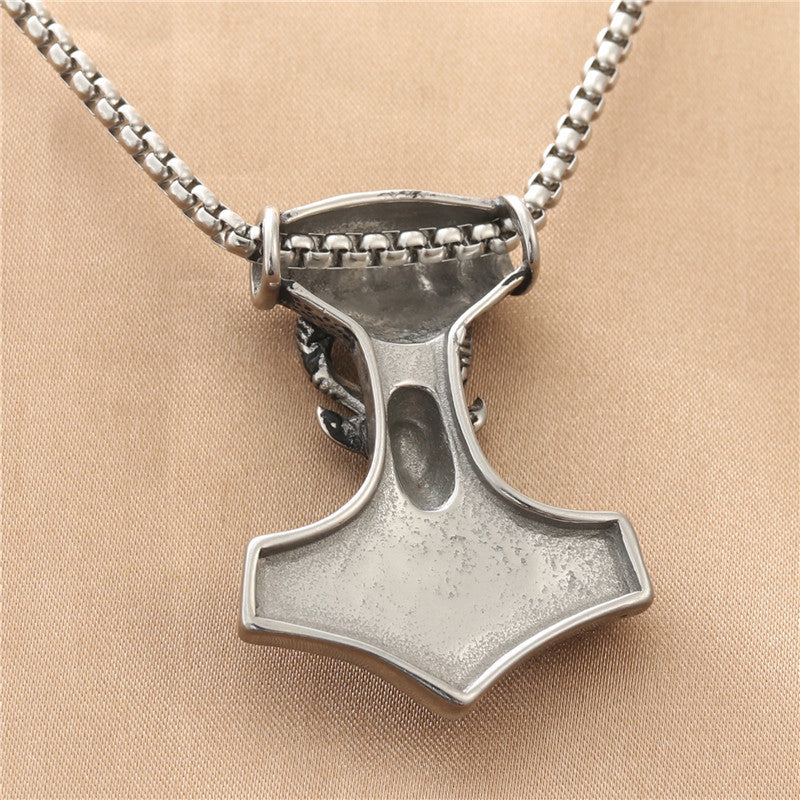 Titanium Steel Viking Raytheon Hammer Pendant - Trendy Punk Necklace for Men