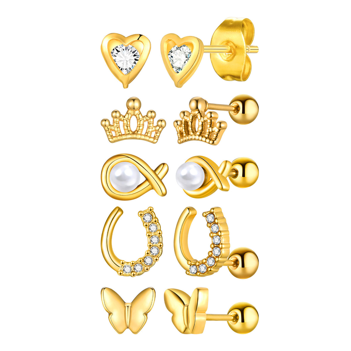 Stainless Steel Zircon Pearl Heart Earrings