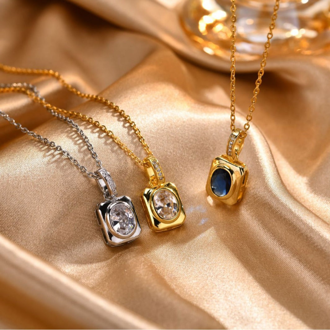 European And American Jewelry Blue White Zircon Necklace