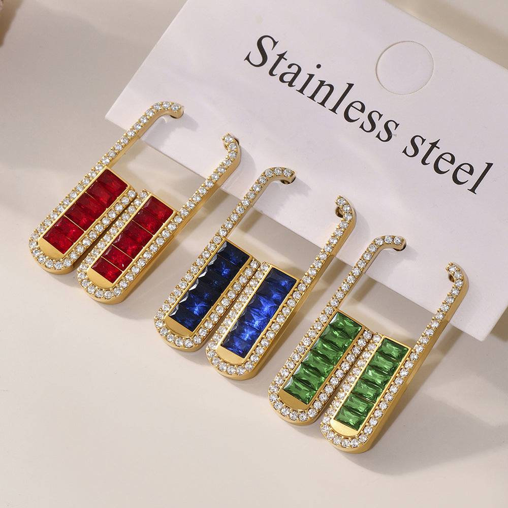 Planderful Zircon U Shaped Earrings Stainless Steel Ladies