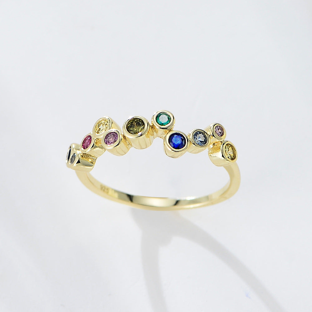 S925 Sterling Silver Colored Zircon Ring Rainbow Ring