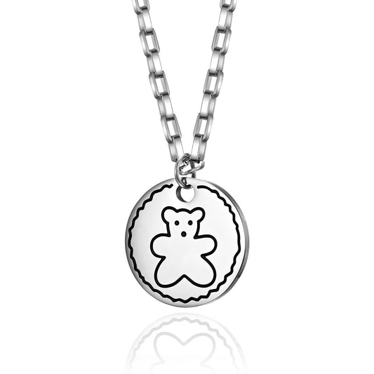 Internet Celebrity Bear Coin Necklace for Men in Titanium Steel