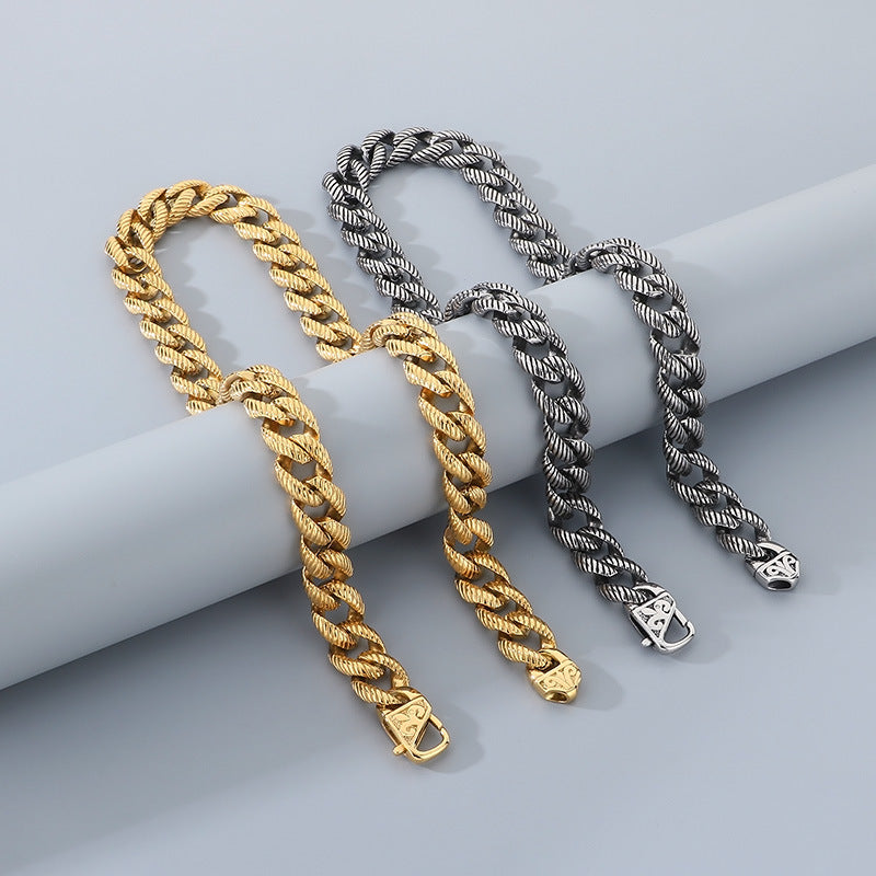 European Fashion Buckle Bracelet Cuban Chain Set For Men