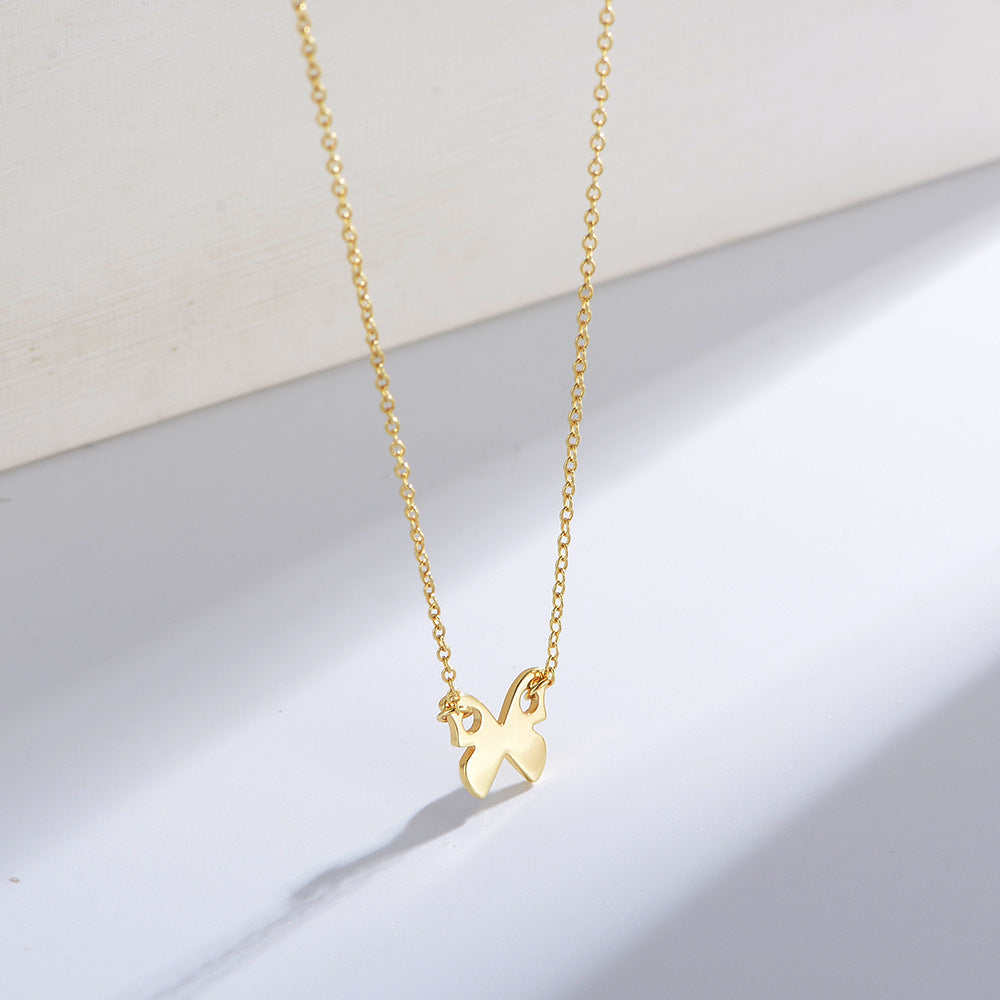 Mori Small Fresh Necklace S925 Sterling Silver Gold-Plated Glossy Butterfly Women