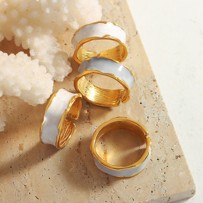 Niche Fashion Titanium Steel Open Ring in Morandi Blue and White