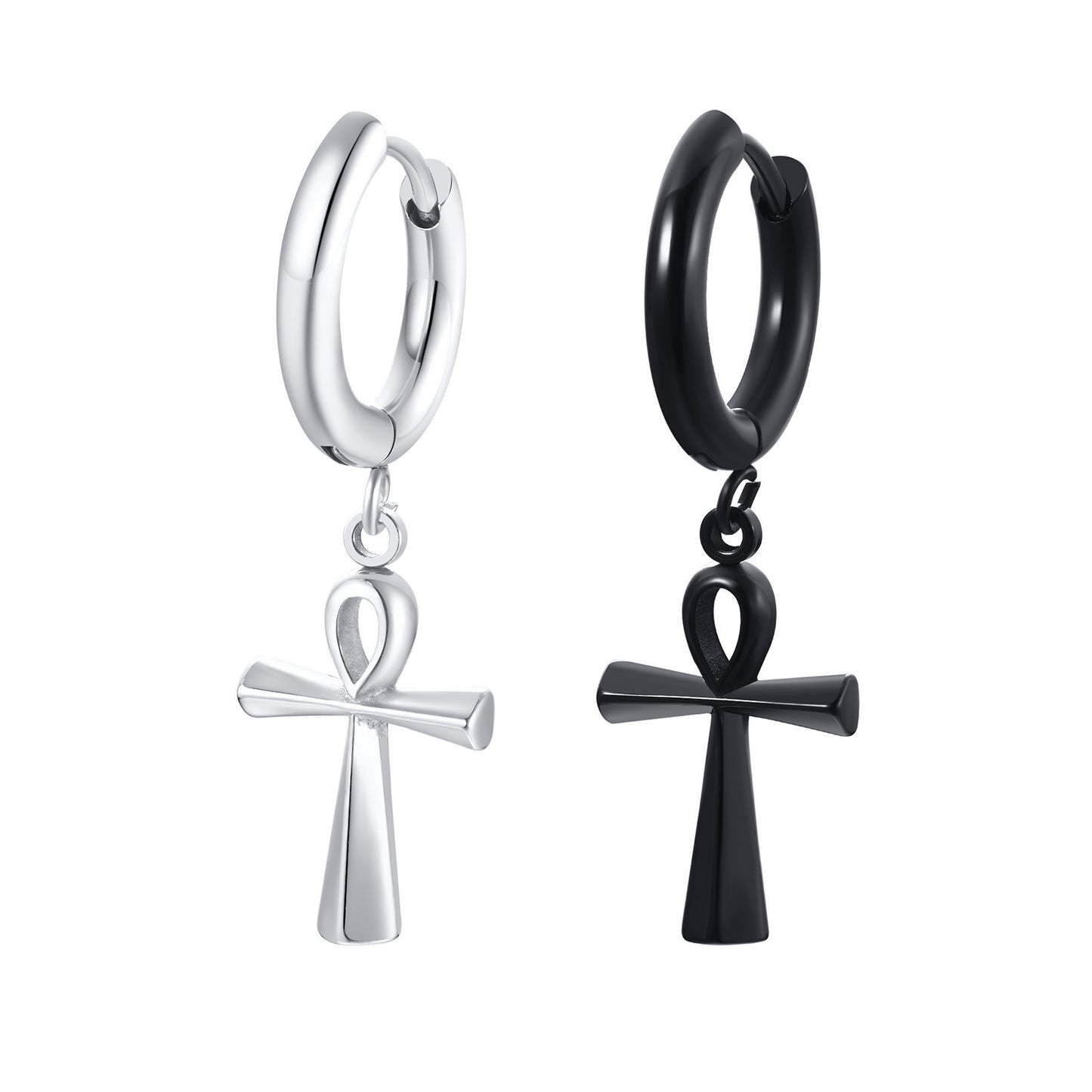 Stainless Steel Anka Cross Black Earrings Men's Fashion