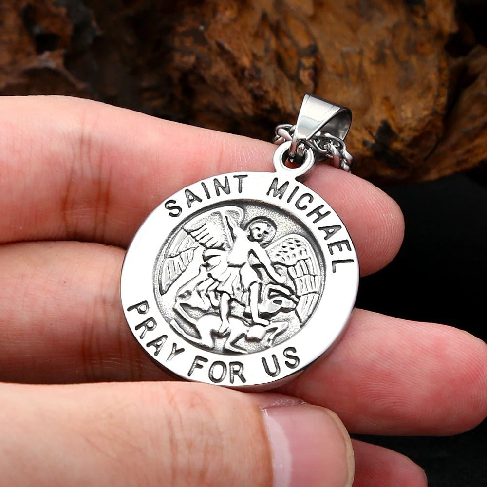 St. Michael Angel Stainless Steel Men's Pendant Necklace