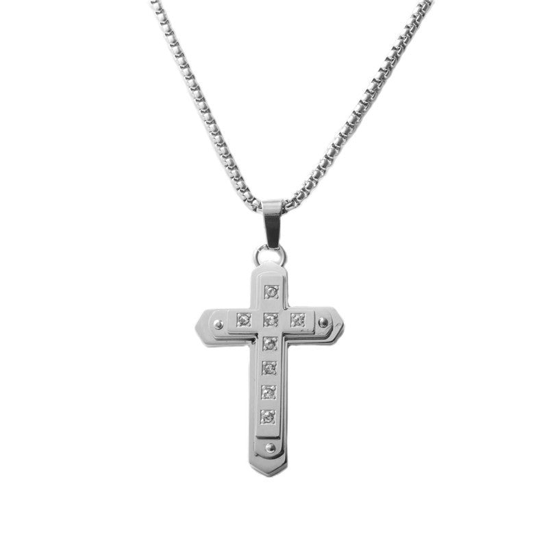 Personalized Retro Titanium Steel Cross Pendant Necklace for Men - Trendy Stainless Steel Design
