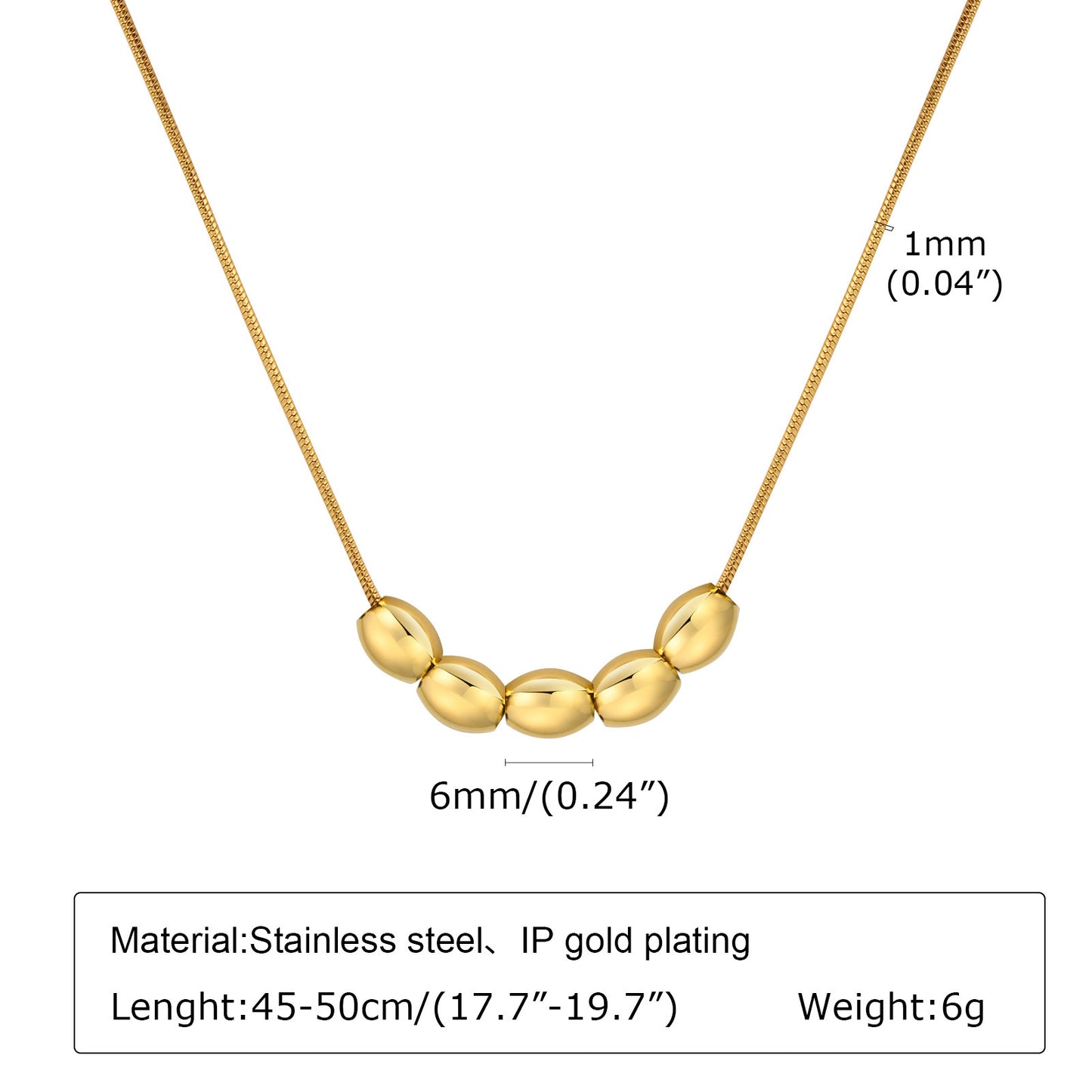 Stainless Steel Ladies Simple Round Snake Chain Necklace Gold