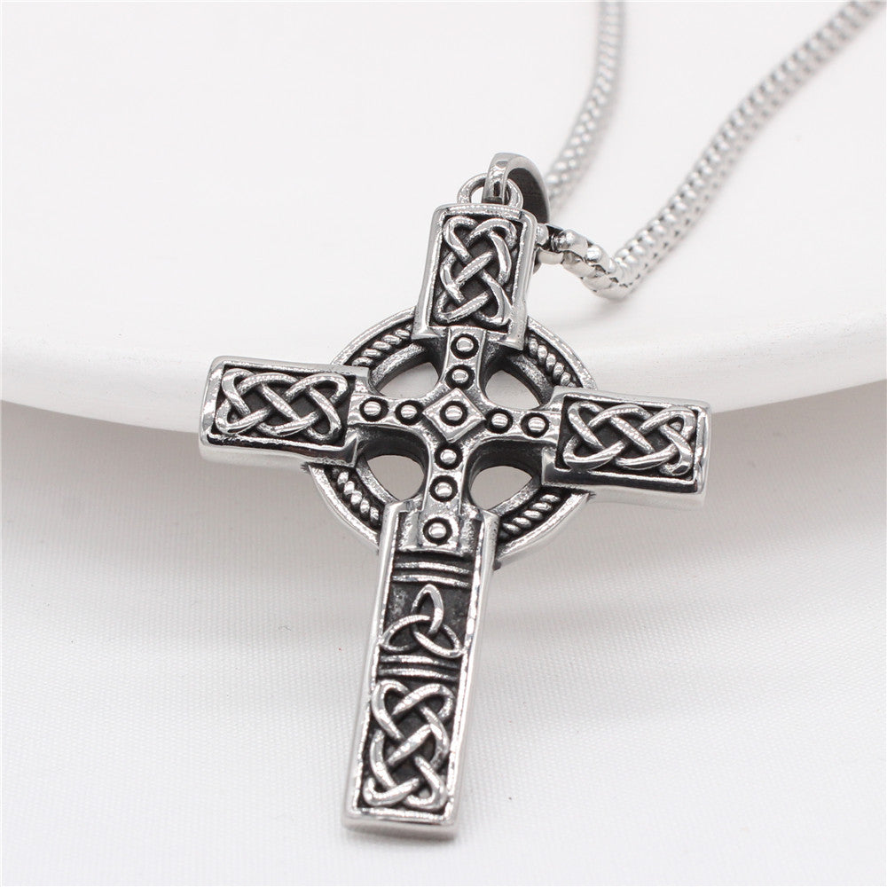 Celtic Cross Pendant Necklace Titanium Steel Durable Unisex Viking Pattern Protection Planderful Brand
