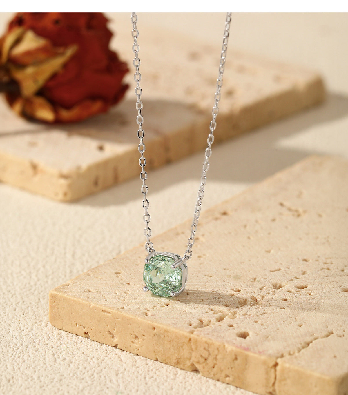 925 Sterling Silver Octagonal Paraiba-Color Rose-Cut Zircon Necklace