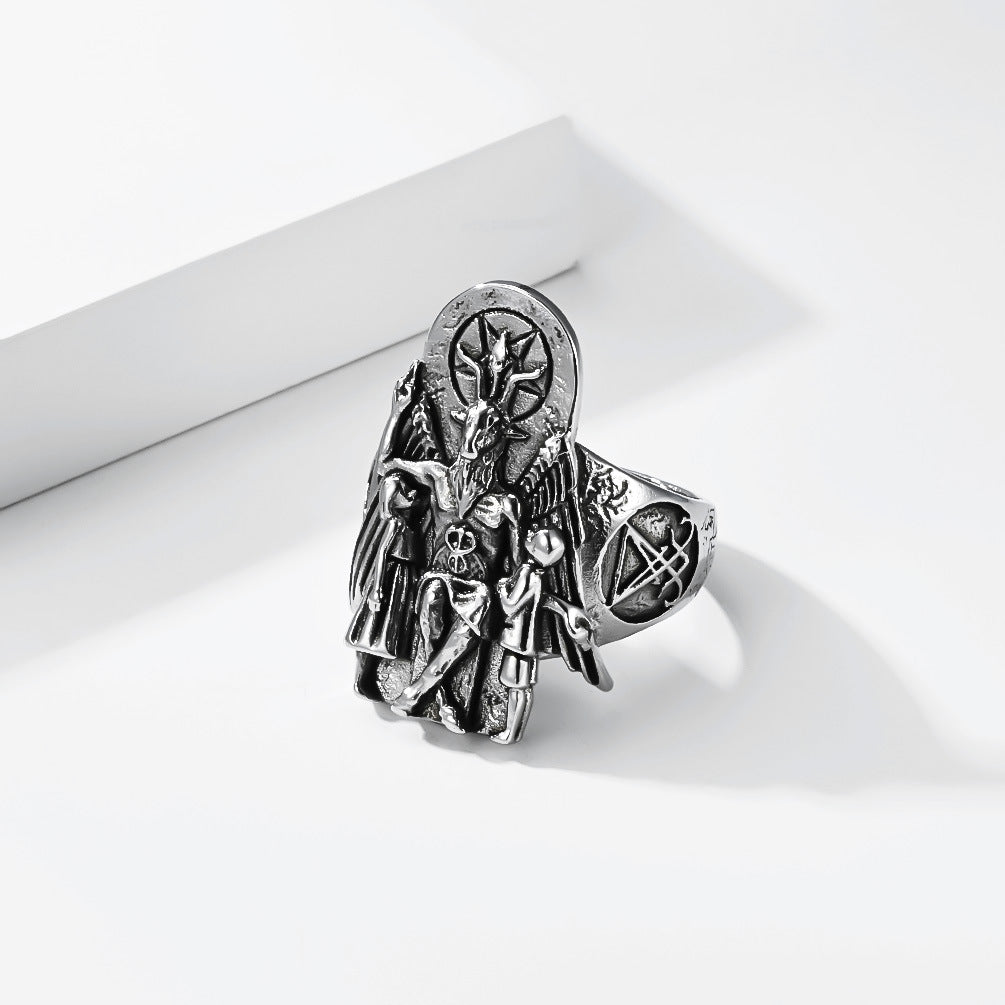 Planderful Everyday Genie Dark Wind Devil Goat Ring Steel Unisex Punk Statement for Men
