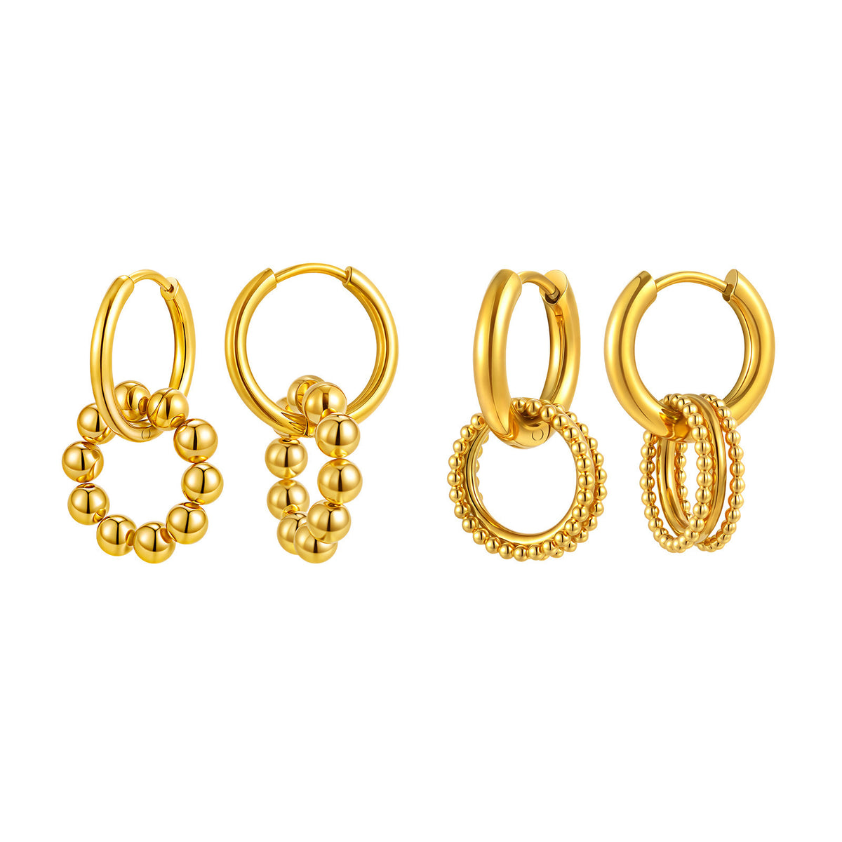 Beaded Circle Charm Hoop Earrings — 2 Gold Styles
