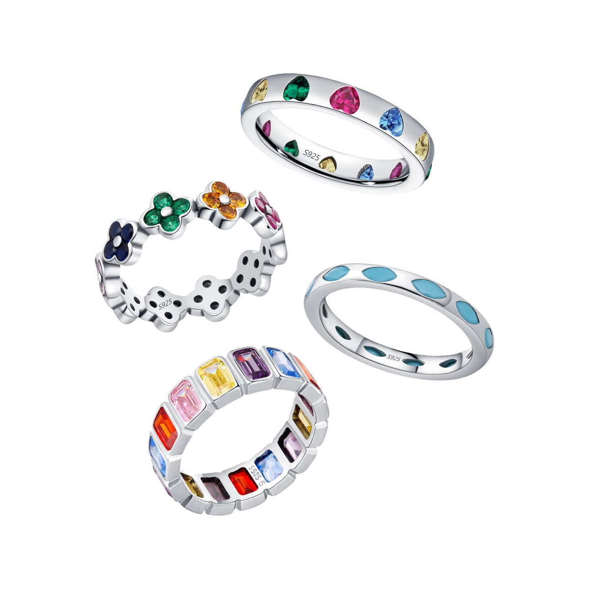 925 Sterling Silver Clover Heart Turquoise Ring