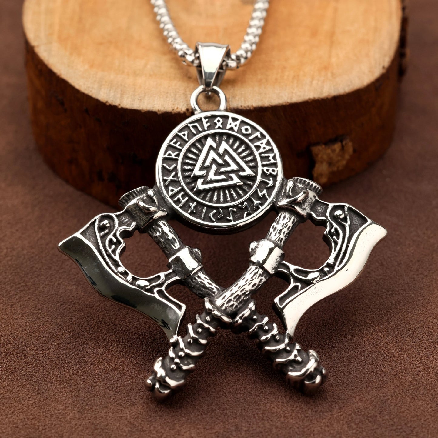 Planderful Nordic Viking Wolf Head Tomahawk Pendant Necklace Titanium Steel For Men