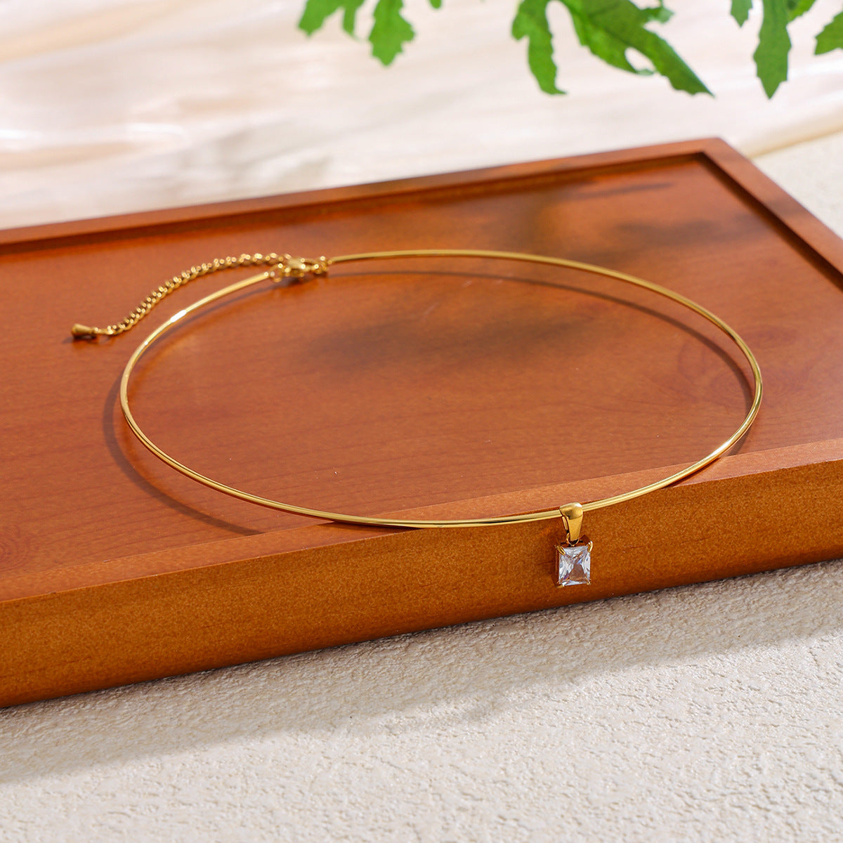 Pvd Gold-Plated Glossy Collar Collar Light Luxury Zircon Geometric Pendant Choker Necklace