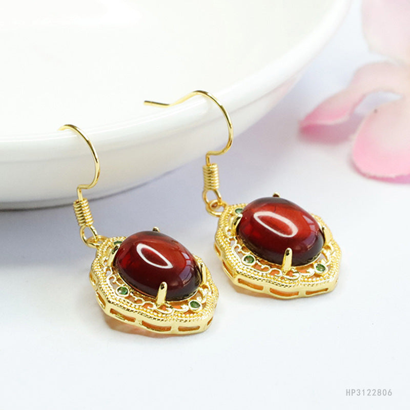 Blood Amber Vintage Drop Earrings