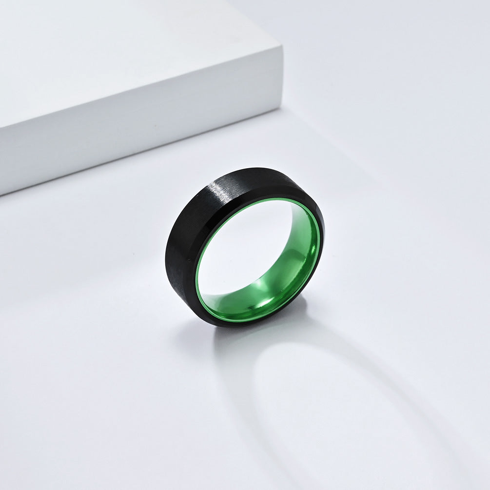 Planderful Two Color Matte Titanium Steel Ring For Men Personalized Inlaid Alumina Jewelry
