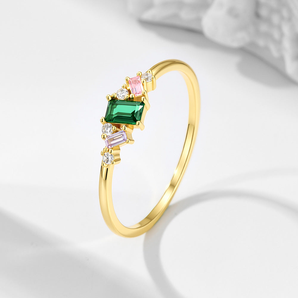 S925 Silver Color Zircon Ring Geometric Ring Jewelry