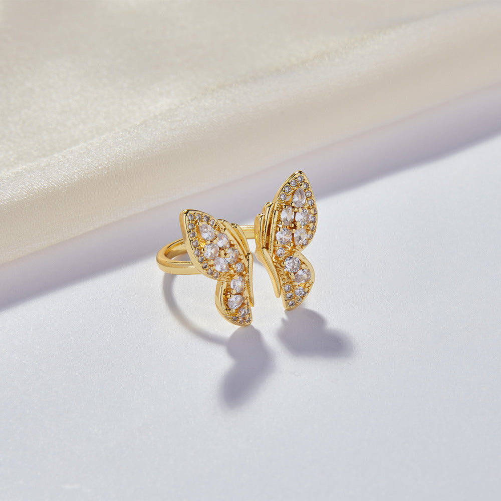 Butterfly Geometric Zircon Copper Ring - Adjustable Opening