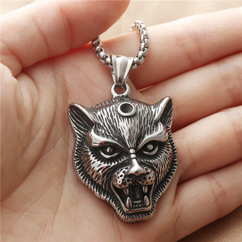 Personalized Punk Lion Head Pendant Necklace in Titanium Steel for Men - Retro Trendy Animal Design