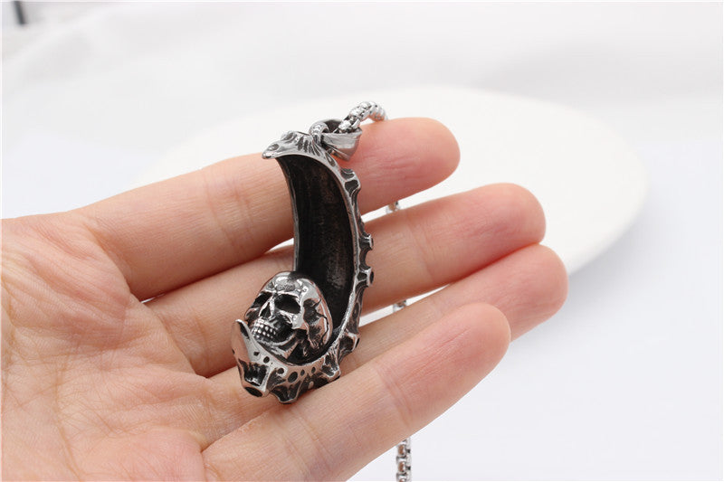 Crescent Skull Titanium Steel Pendant Necklace