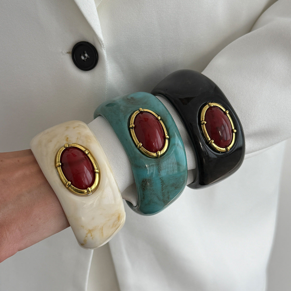 Planderful Bohemian Turquoise Resin Wide Bracelet Microinlaid Irregular Inlay Vienna Verve Statement Jewelry For Women