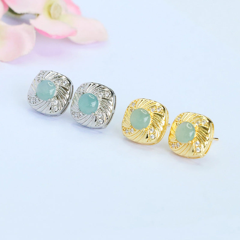 Blue-Water Jadeite Ripple Stud Earrings