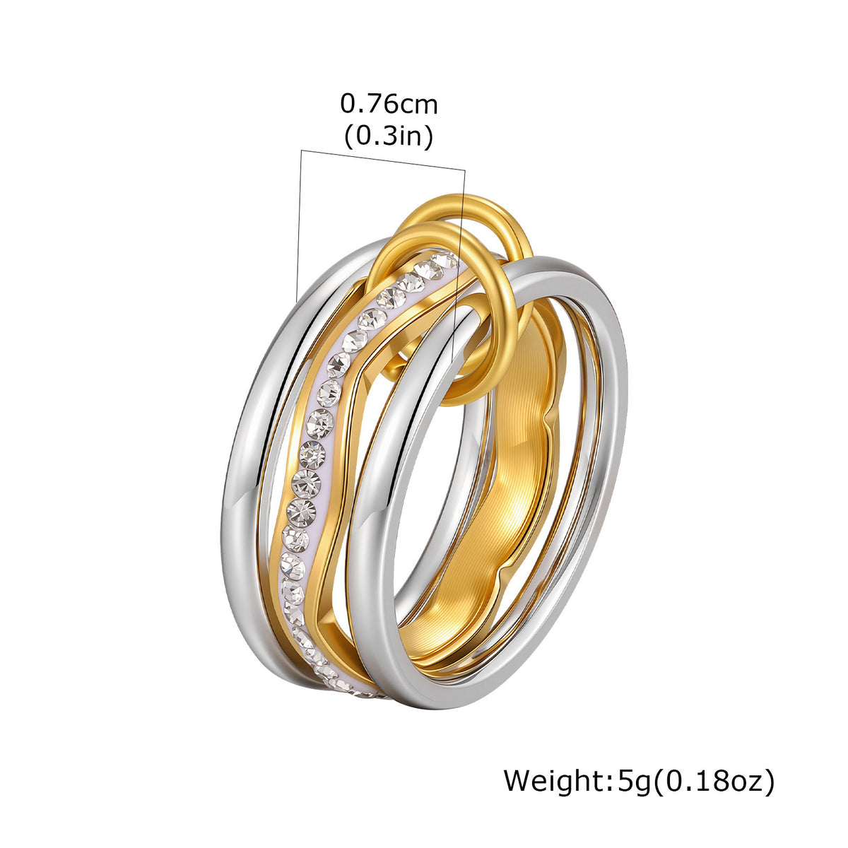 Stainless Steel Women's Index Finger Ring Cold Wind Multi- Rhinestone Steel +