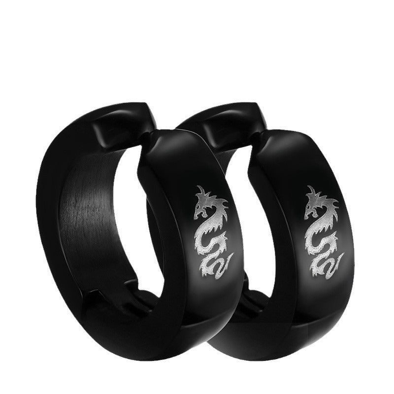 Modern Black-Tone Stainless Steel Earring — Single