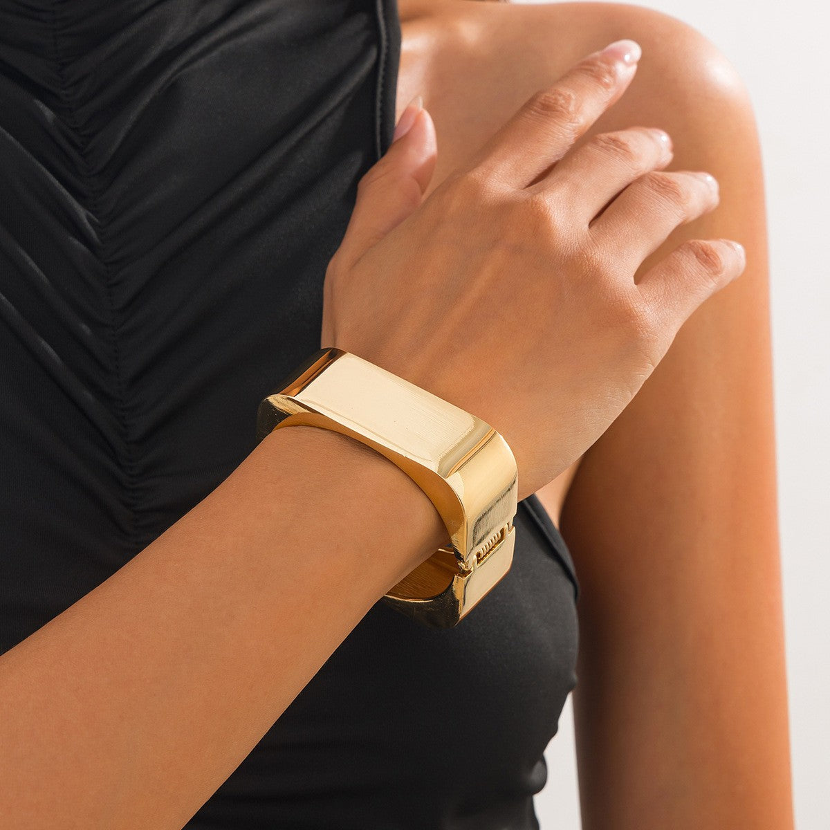 Planderful Vienna Verve Geometric Metal Opening Bracelet For Women Bold Statement Jewelry