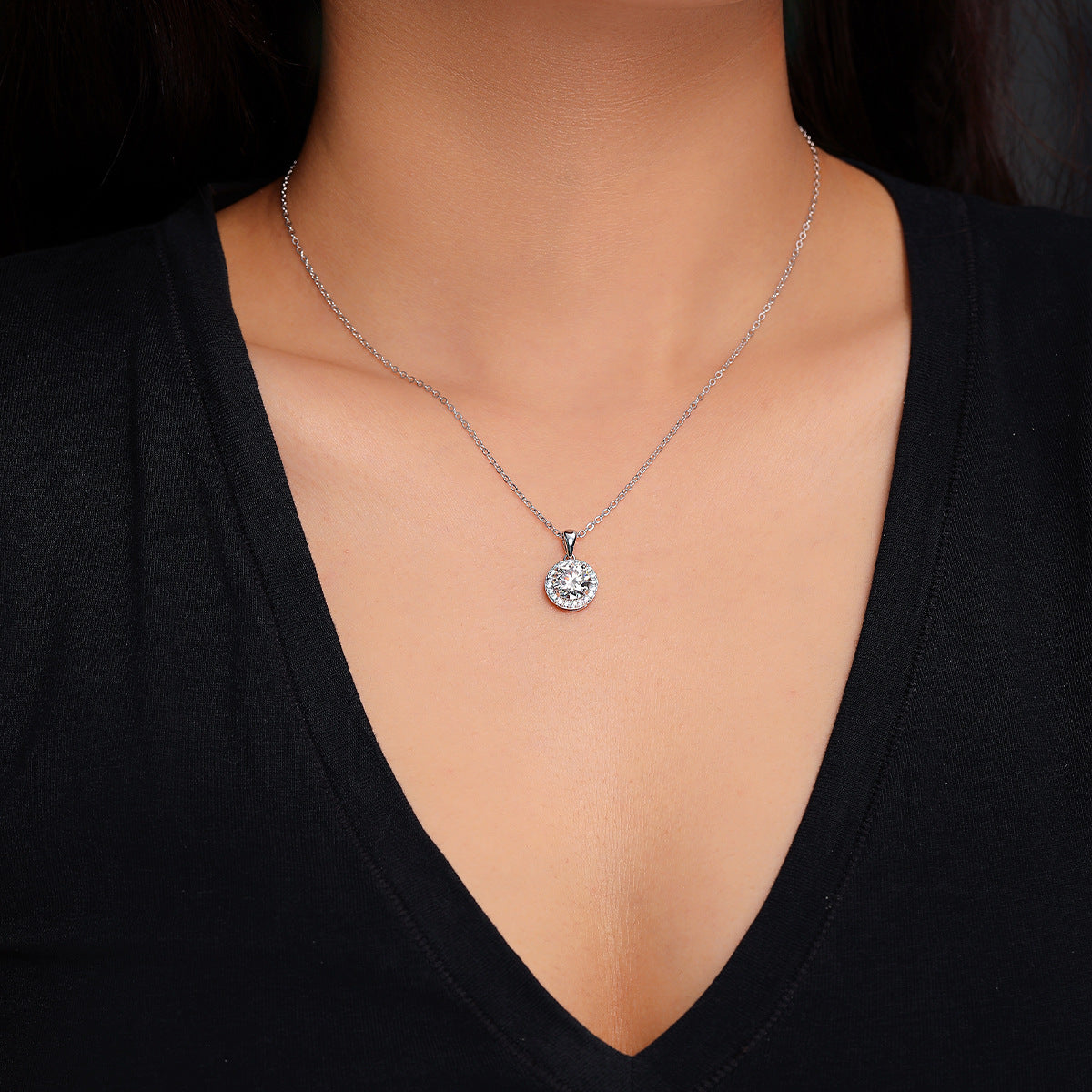 Moissanite Round 925 Sterling Silver Women's Pendant Necklace