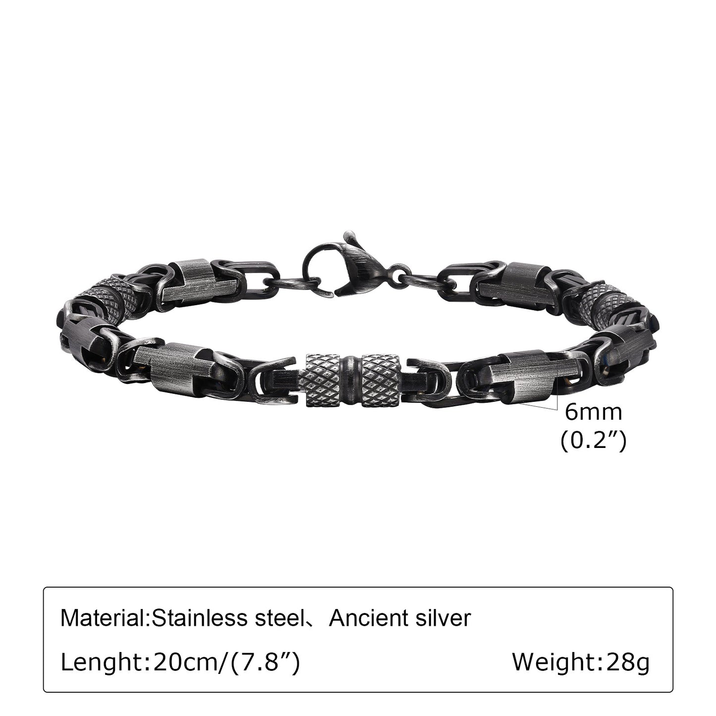 Stainless Steel Byzantine Handmade Chain Bracelet Men's Electric Black