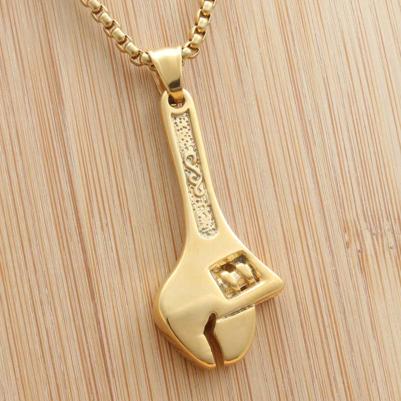 Titanium Steel Hip Hop Necklace with Wrench Pendant for Men – Nightclub Performance Accessory