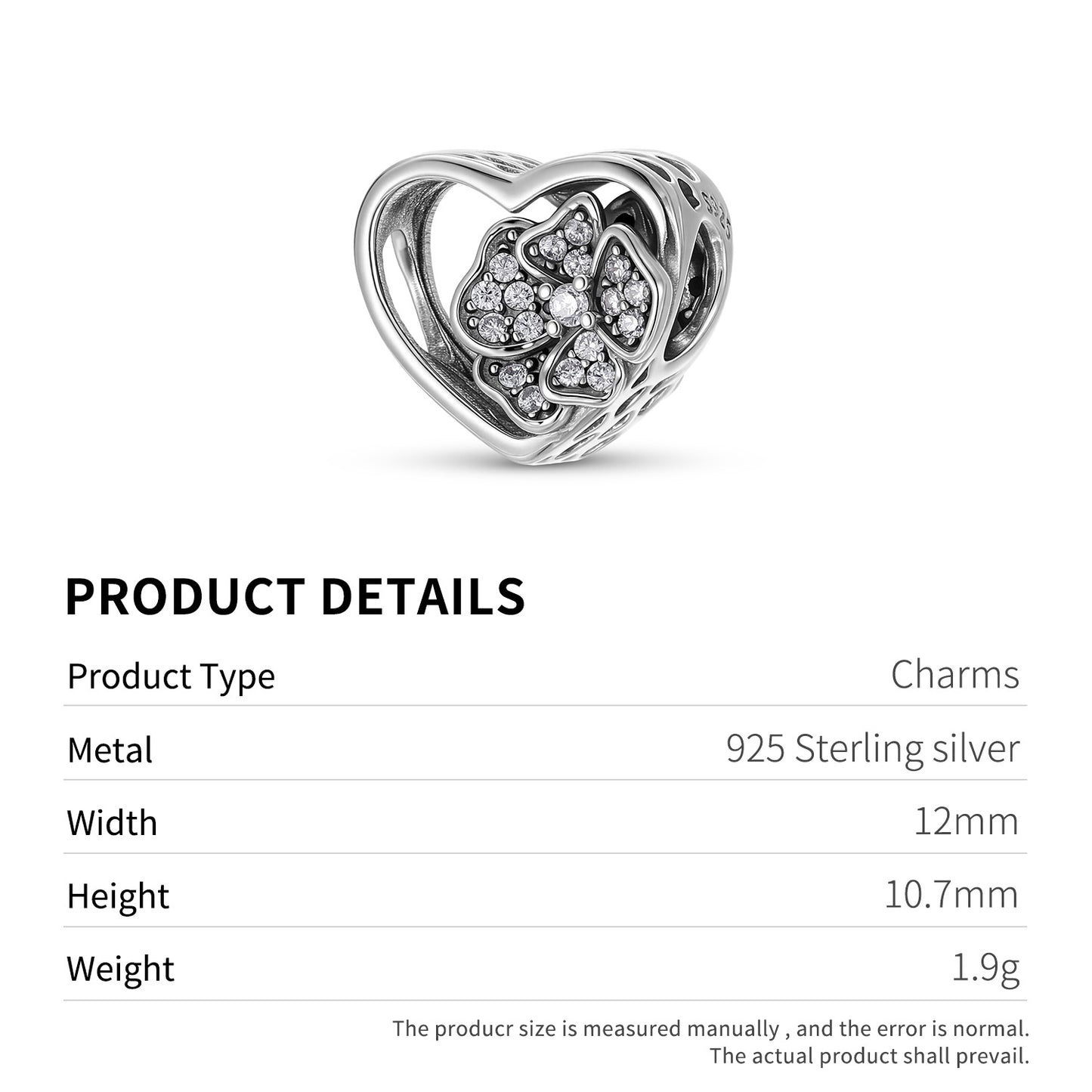 Planderful Jewelry Sterling Silver Zircon Flower Heart Beading Pendant For Diy Jewelry Making