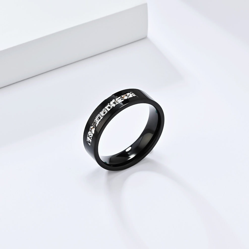 Planderful Gold Plated Titanium Steel Ring Elegant With Square Zircon For Women Office Wear