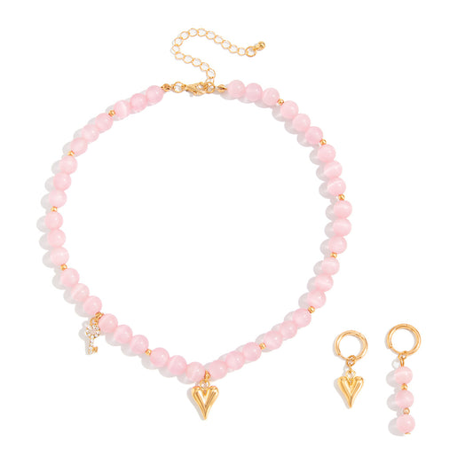 Planderful Vienna Verve Cat Eye Beaded Jewelry Set For Women Fringed Ear Buckle Earrings And Swallow Pendant Necklace