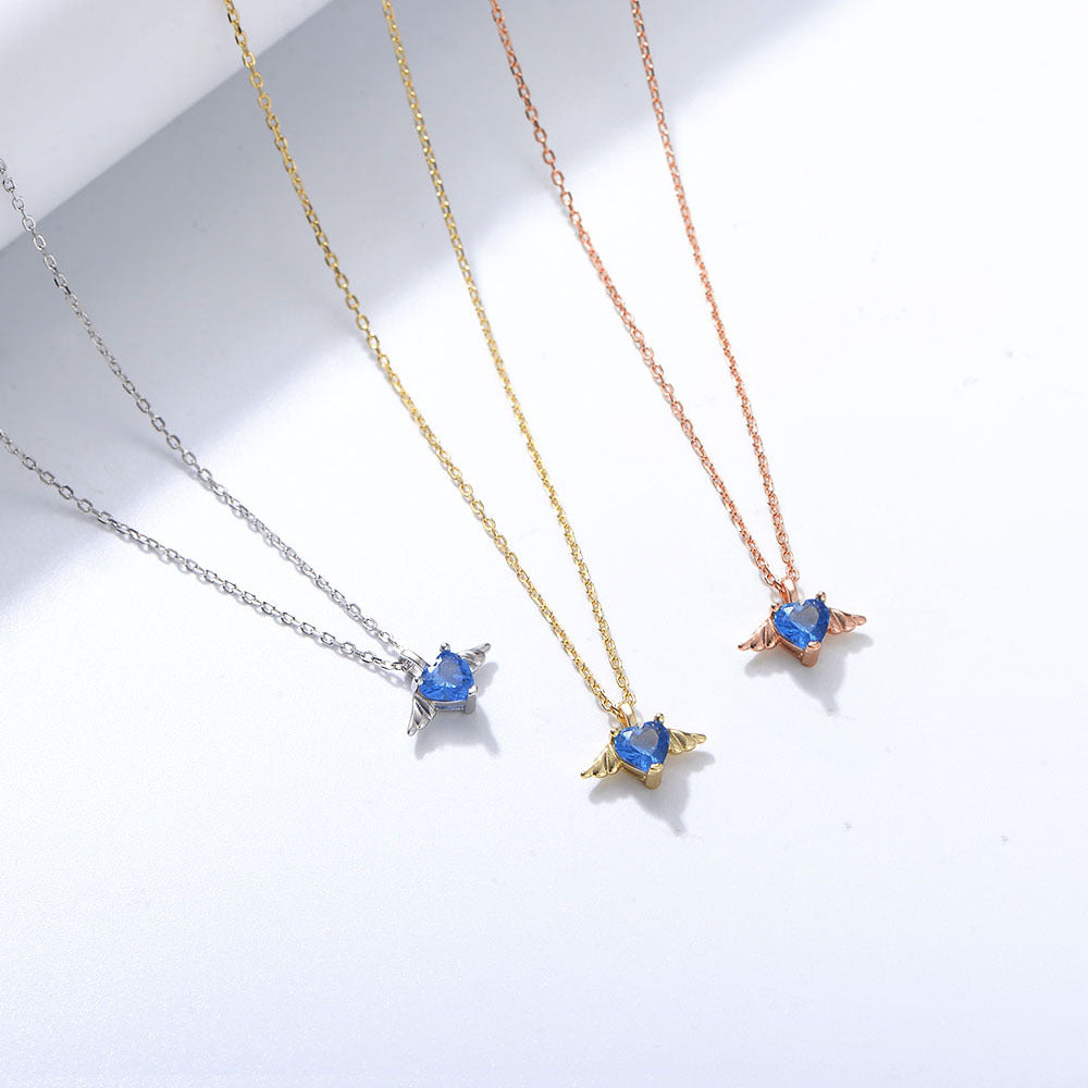 S925 Silver Angel Wing Necklace, Wing-Shaped Zircon Pendant