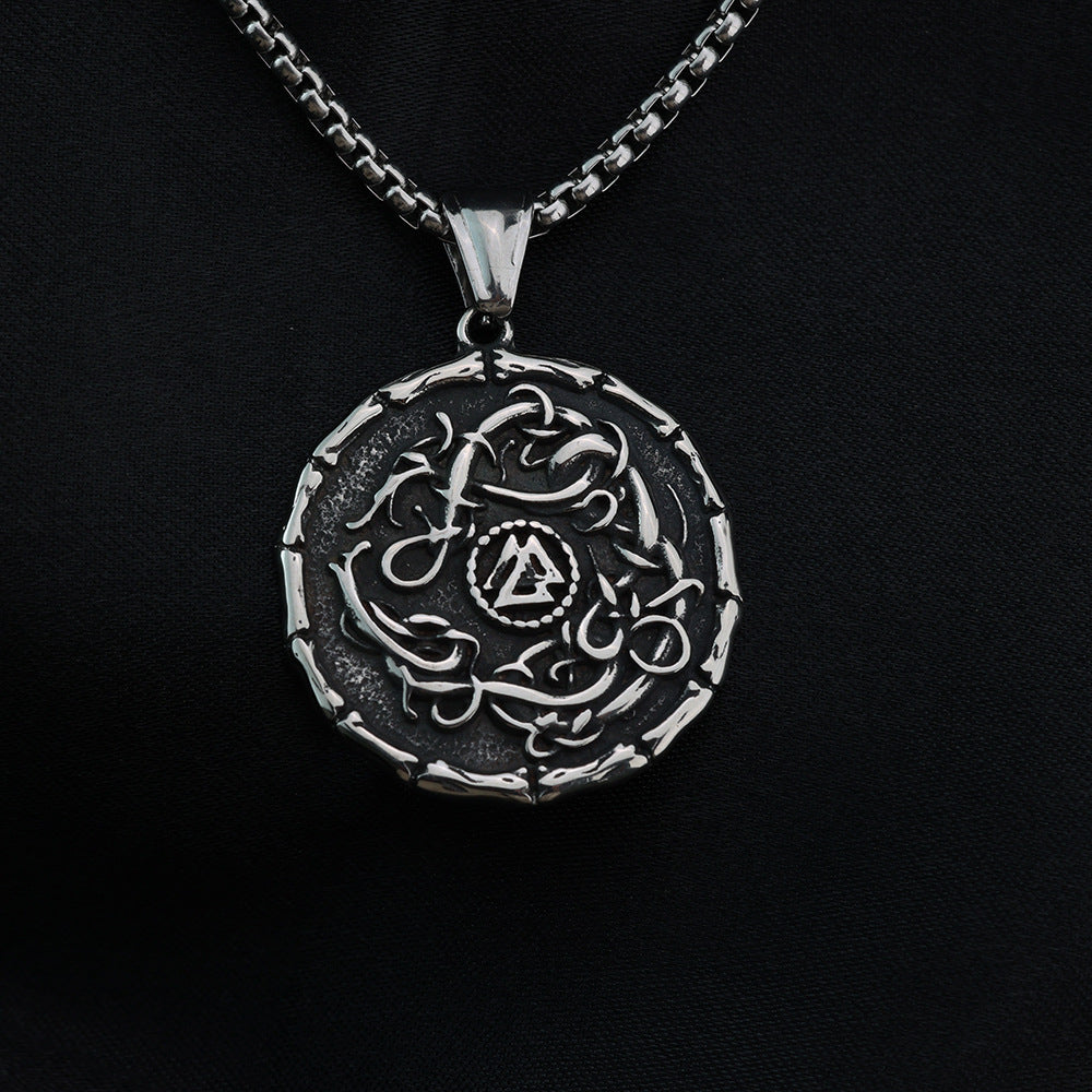 Planderful Shop Vintage Nordic Viking Pendant For Men Stainless Steel Triangular Rune Dragon Necklace