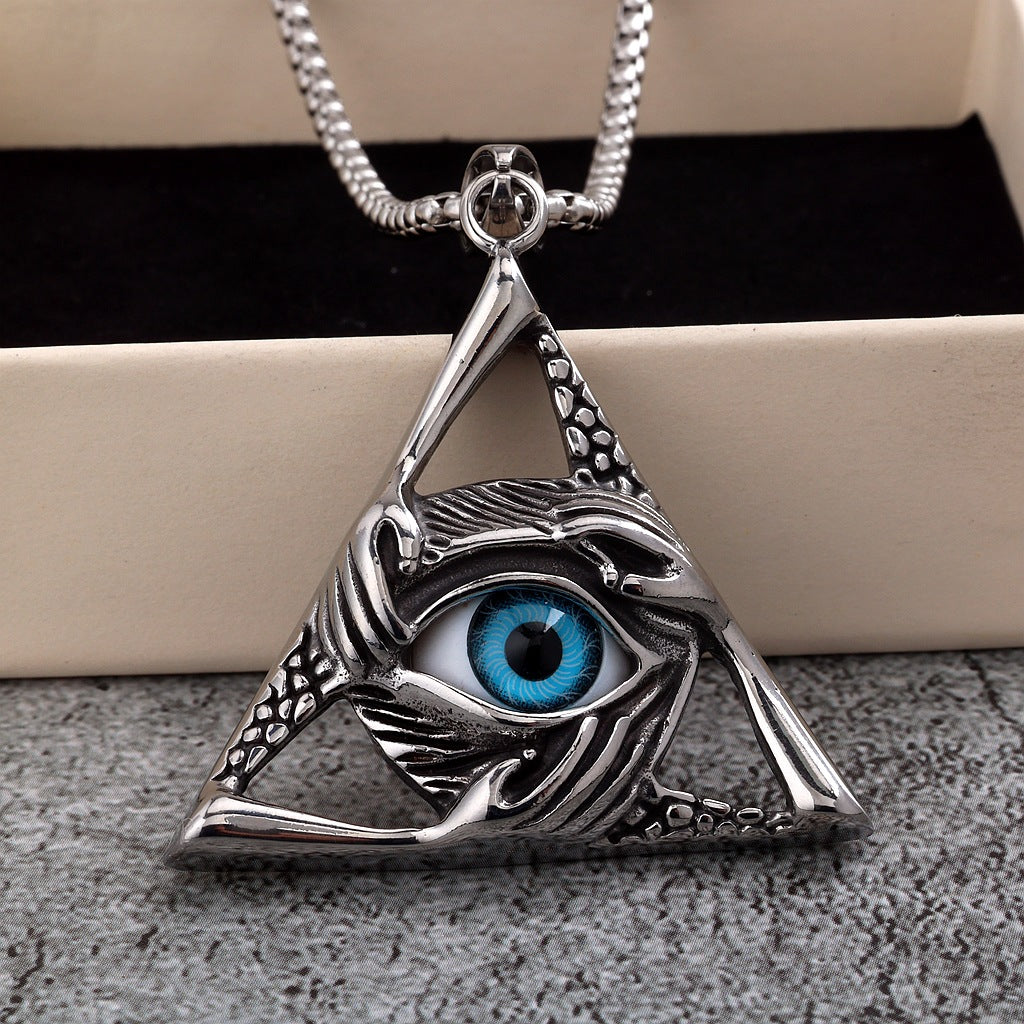 Vintage Evil Eye Stainless Steel Pendant Necklace