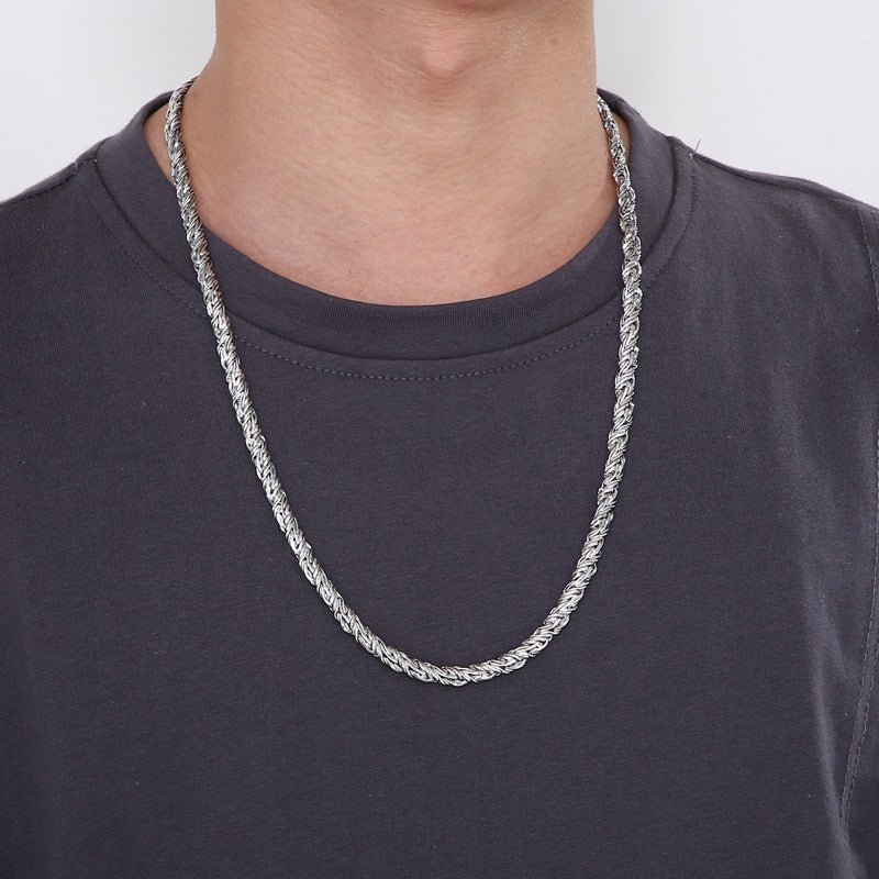 Hip Hop Stainless Steel Woven Twist Chain Necklace Male Titanium