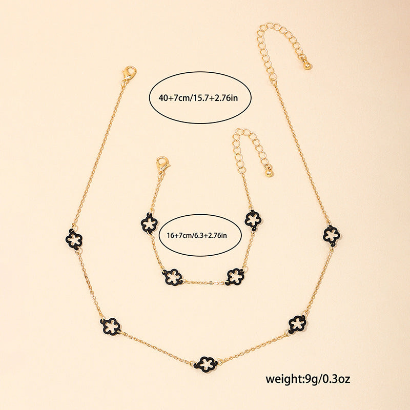 Summer Versatile Metal Clover Necklace Bracelet Set for Women