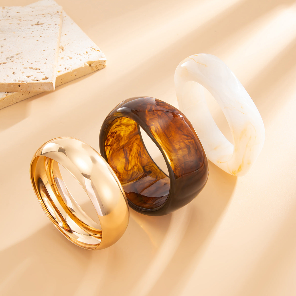 Irregular Smudged Resin Wide-Edge Bracelet Mirror Plain Ring Retro Bracelet