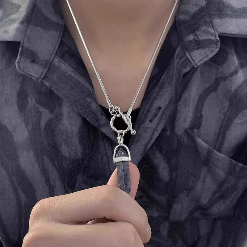 Planderful Jewelry Titanium Hexagonal Pillar Pendant Necklace Stainless Steel Modern Luxury