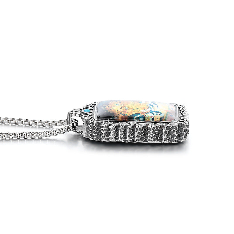 Steel Necklace - Elegant Thangka Dorje Pendant