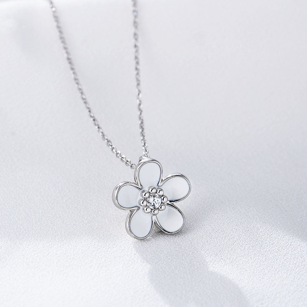 S925 Sterling Silver Inlaid Zircon Dripping Oil Small Flower Pendant Necklace Hot-Selling Wind