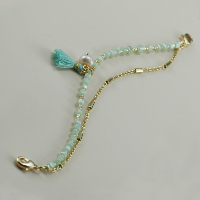 Stainless Steel Bead Double Bracelet 15CM Gold Girls Fashion