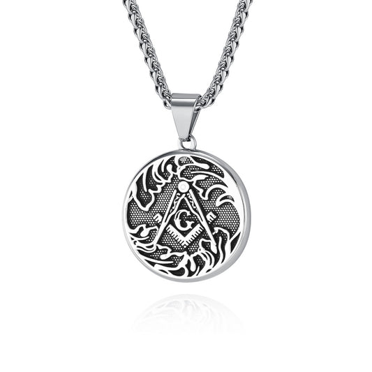 Cross-Border Retro Freemasons Titanium Steel Pendant Necklace