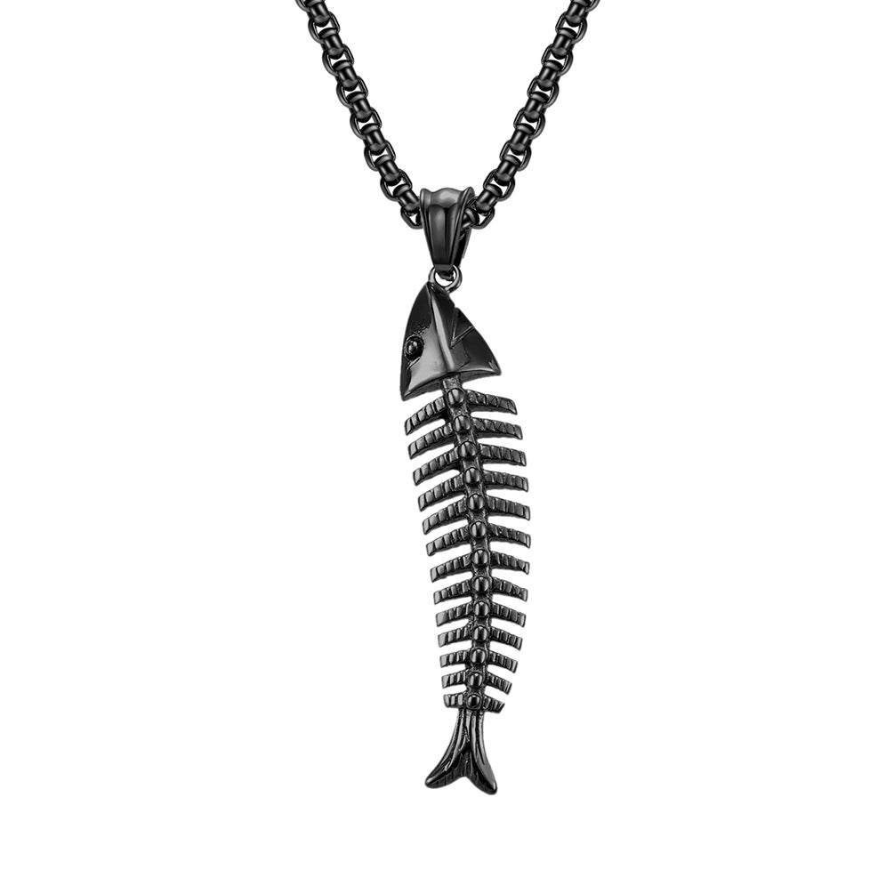 Planderful Fish Bone Necklace Unisex Titanium Steel Pendant Versatile Street Style Hipster Jewelry